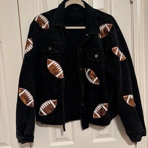 Black Corduroy Jacket with Football Patches